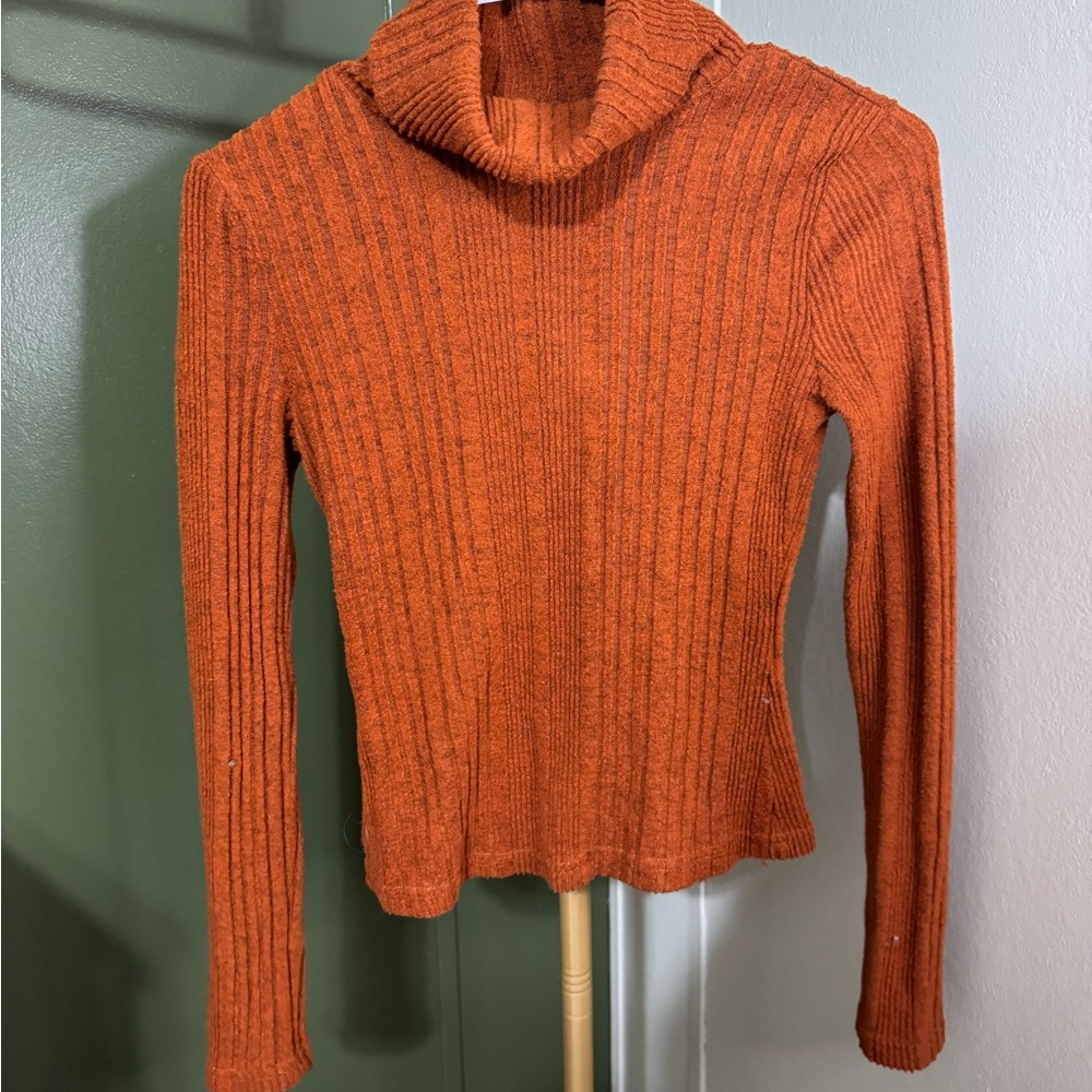 SHEIN Rust Ribbed Turtleneck Sweater